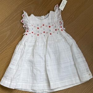 Tartine et Chocolat 18M White Dress with Red & Blue  Embroidery